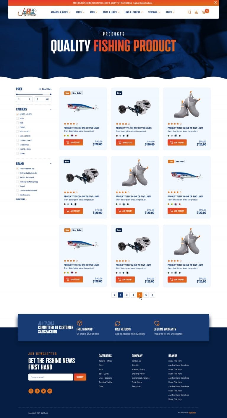 J&H Tackle product listing screenshot