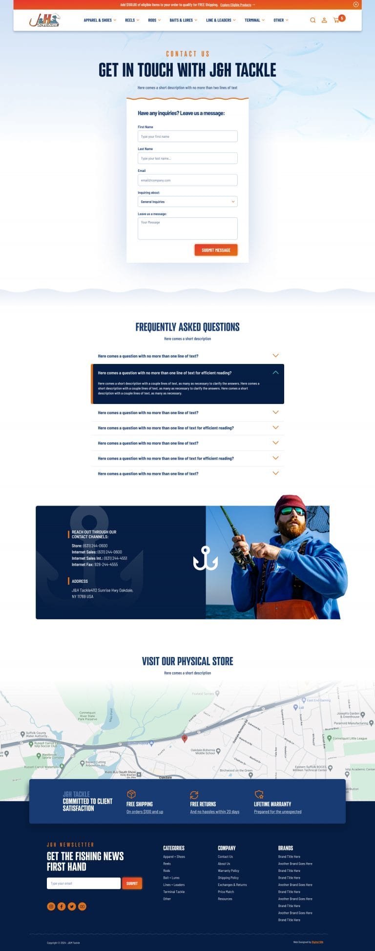 J&H Tackle contact page screenshot